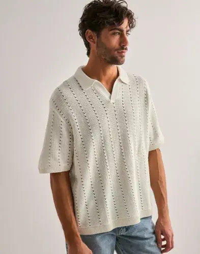 Jack & Jones Jack & Jones Jorparos Knit Easter Ss Crochet Pol Kortermet poloskjorte Hvit