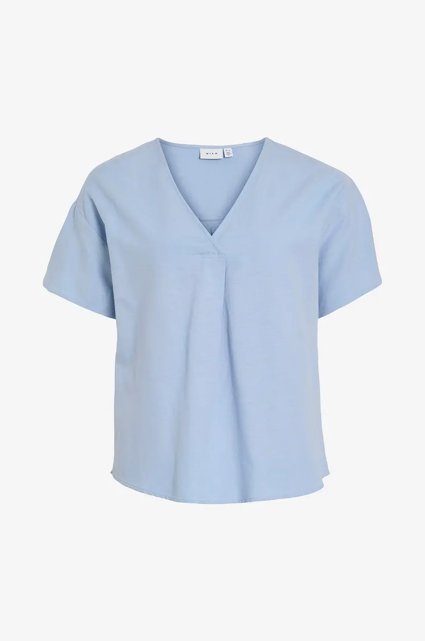 Vila Topp viPrisilla V-neck S/S Top - Blå