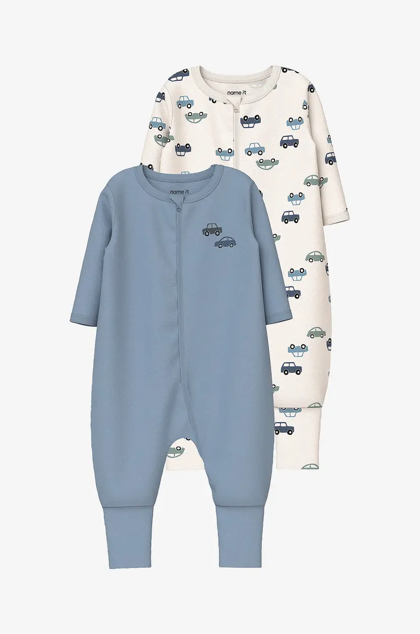 Name it baby Pyjamasoverall Nbmnightsuit 2P Zip FF Car 2-pakning - Hvit