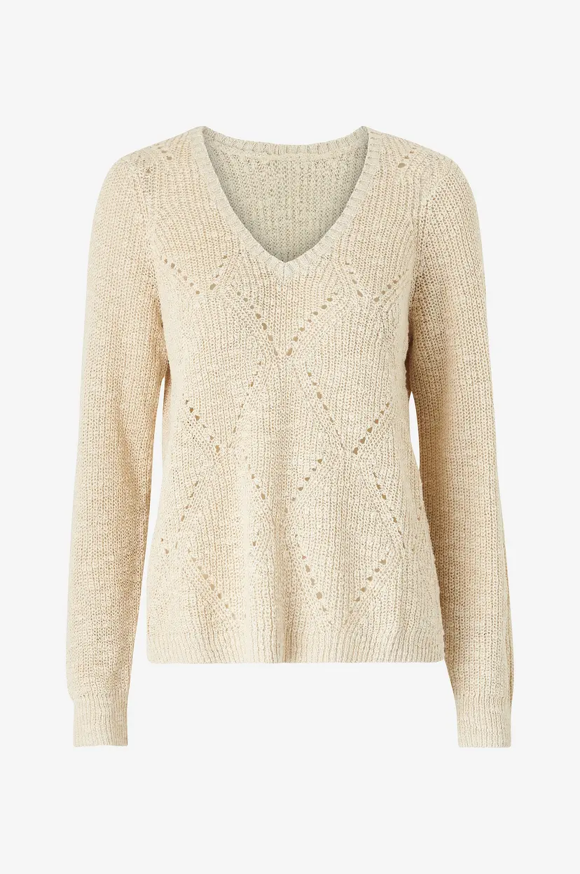 Vila Genser viPoca Rev L/S Pointelle Knit Top - Natur