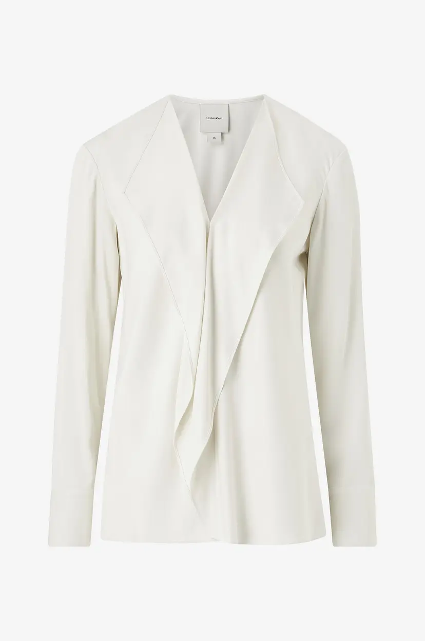 Calvin Klein Bluse Natural Sheen LS Draped Blouse - Hvit