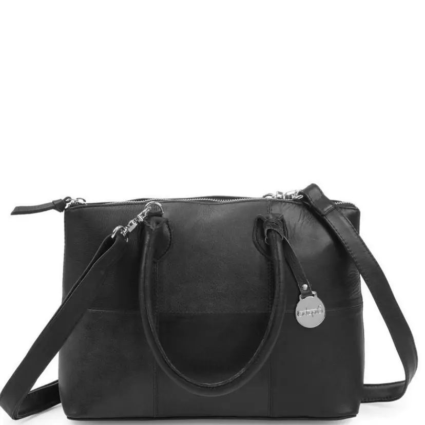 Octopus Denmark Style Nauru i sort/mørkegråt læder. Stor, elegant og klassisk håndtaske. Skulderrem medfølger til skulder og crossbody