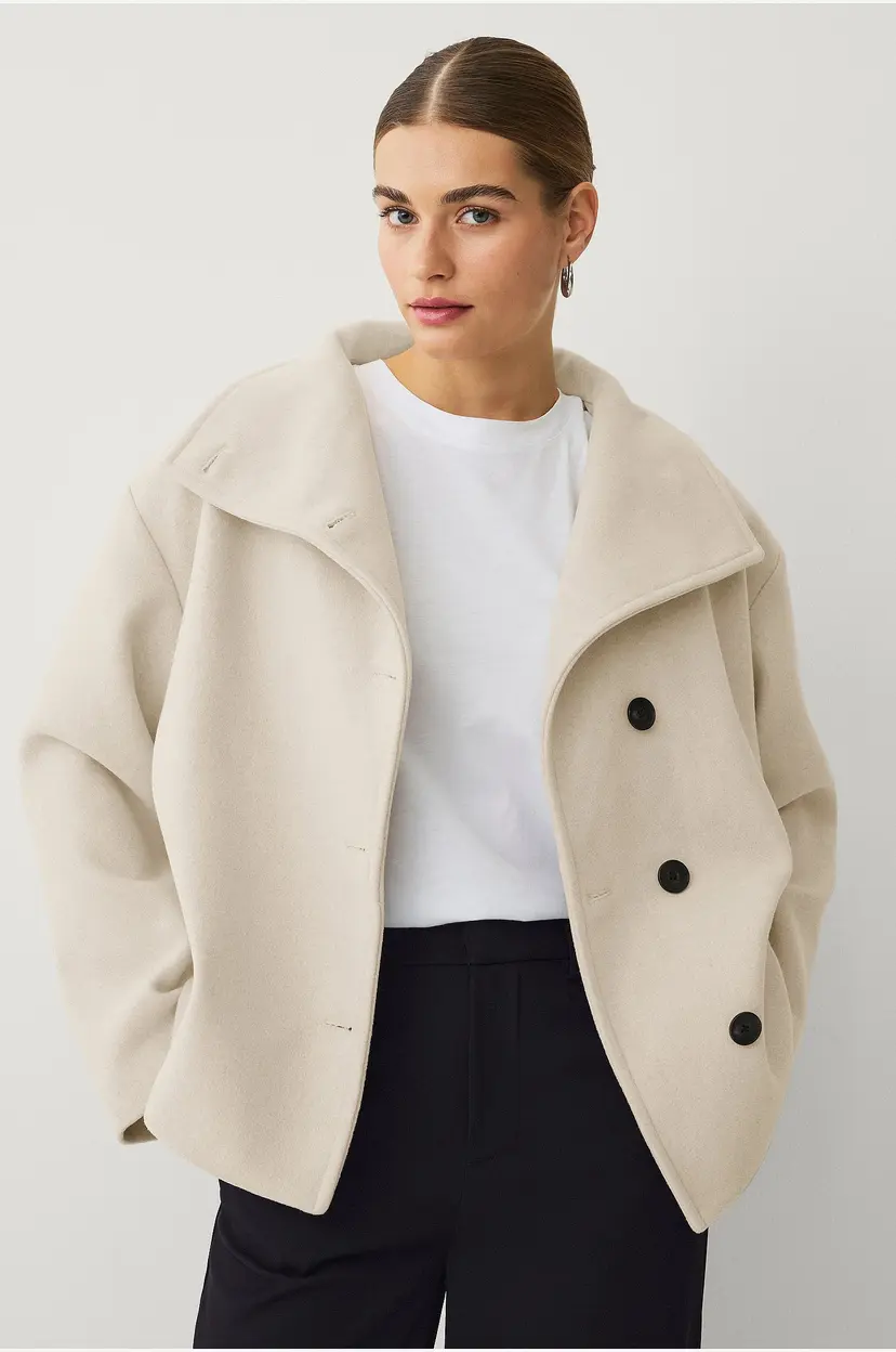 Ellos Collection Kort frakk med høy krage - Beige