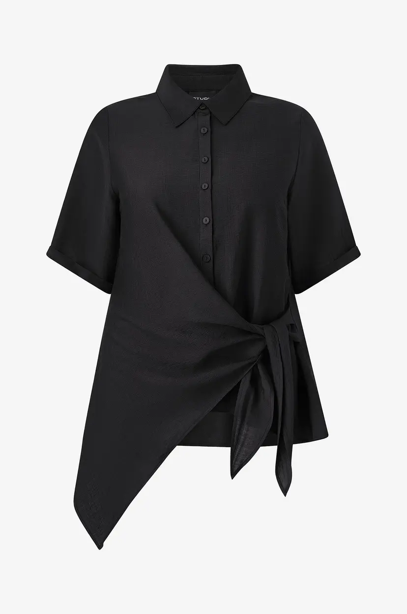 Studio Bluse SOda Shirt with knot - Svart