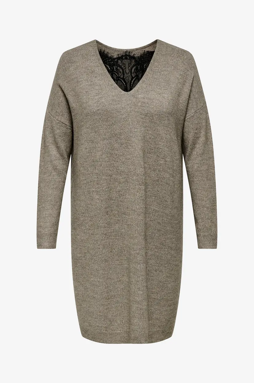 Only Carmakoma Kjole carAdele LS Lace Mix O-neck Dress - Brun