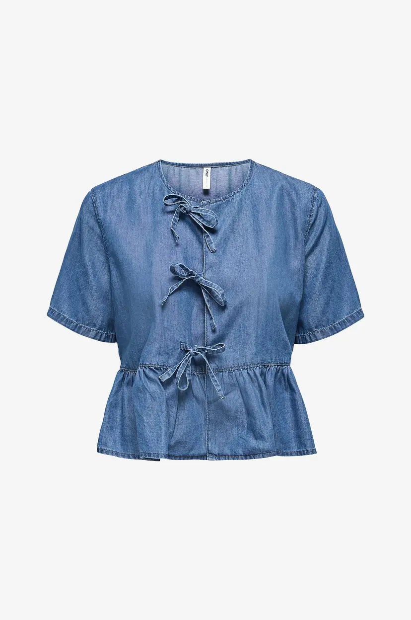 ONLY Bluse onlBea SS Bow Dnm Shirt BJ - Blå
