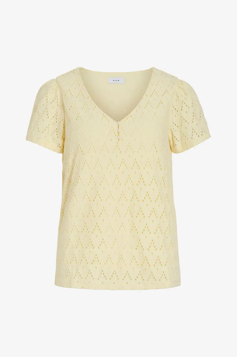 Vila Topp viAmalina V-neck S/S Top - Gul