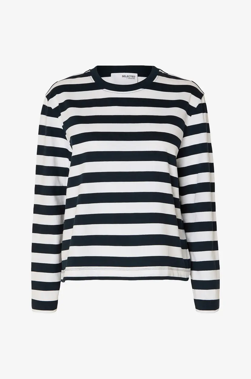 Selected Women Topp slfEssential LS Striped Boxy Tee - Blå