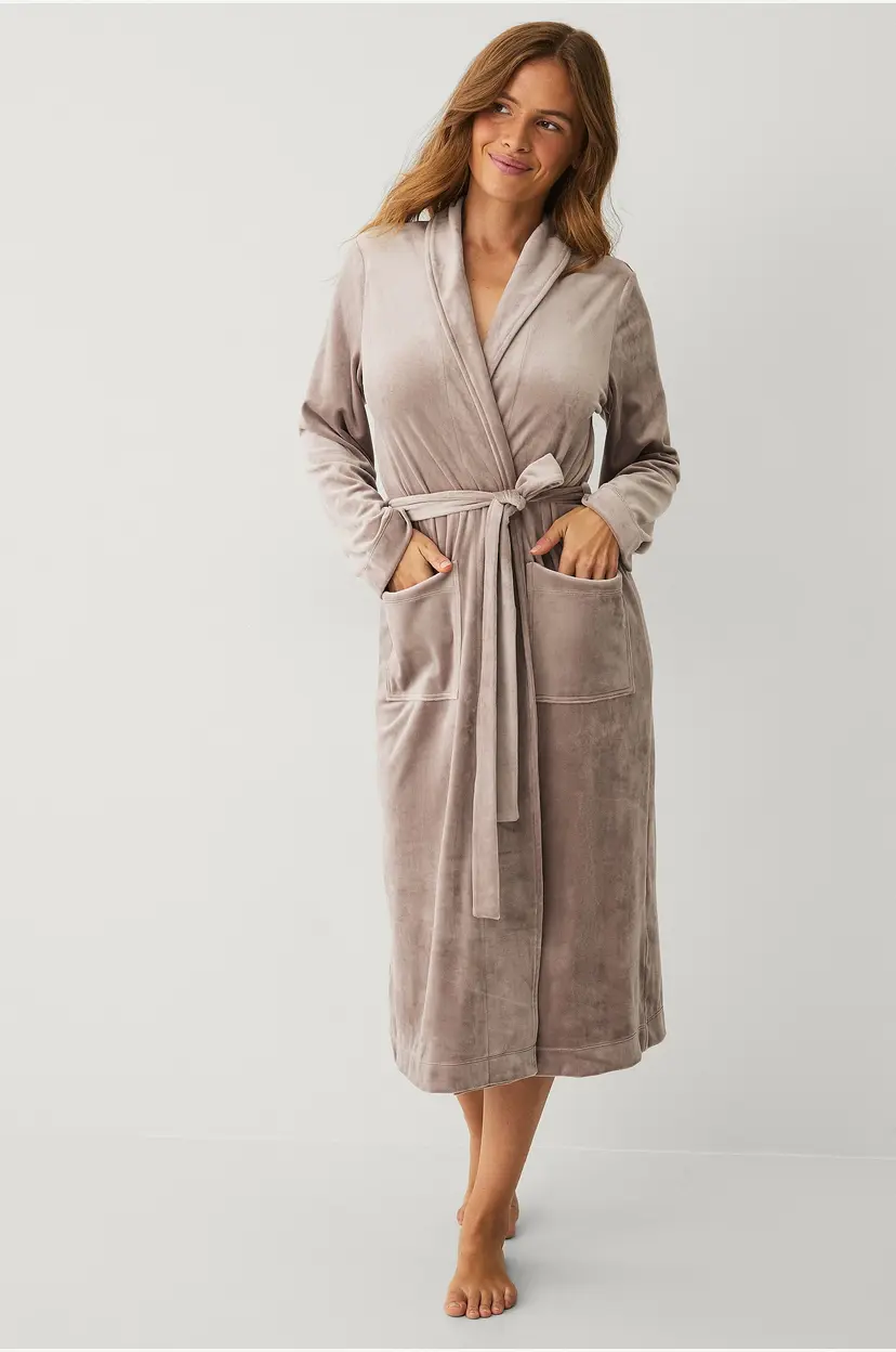 Ellos Collection Morgenkåpe i velur - Beige