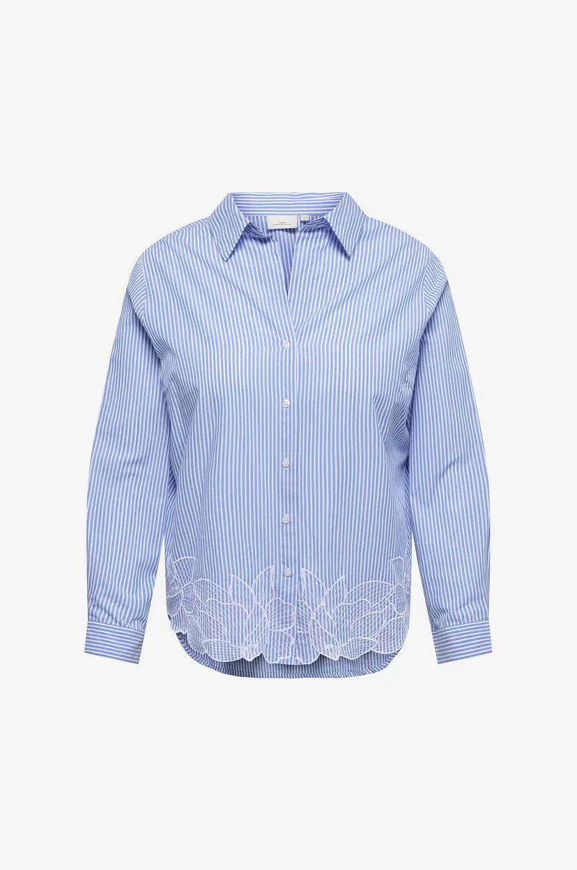 Only Carmakoma Skjorte carCetina L/S Emb Striped Shirt Wvn - Blå