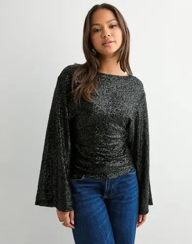 Nelly Nelly - Svart - Glitter Volume Sleeve Top