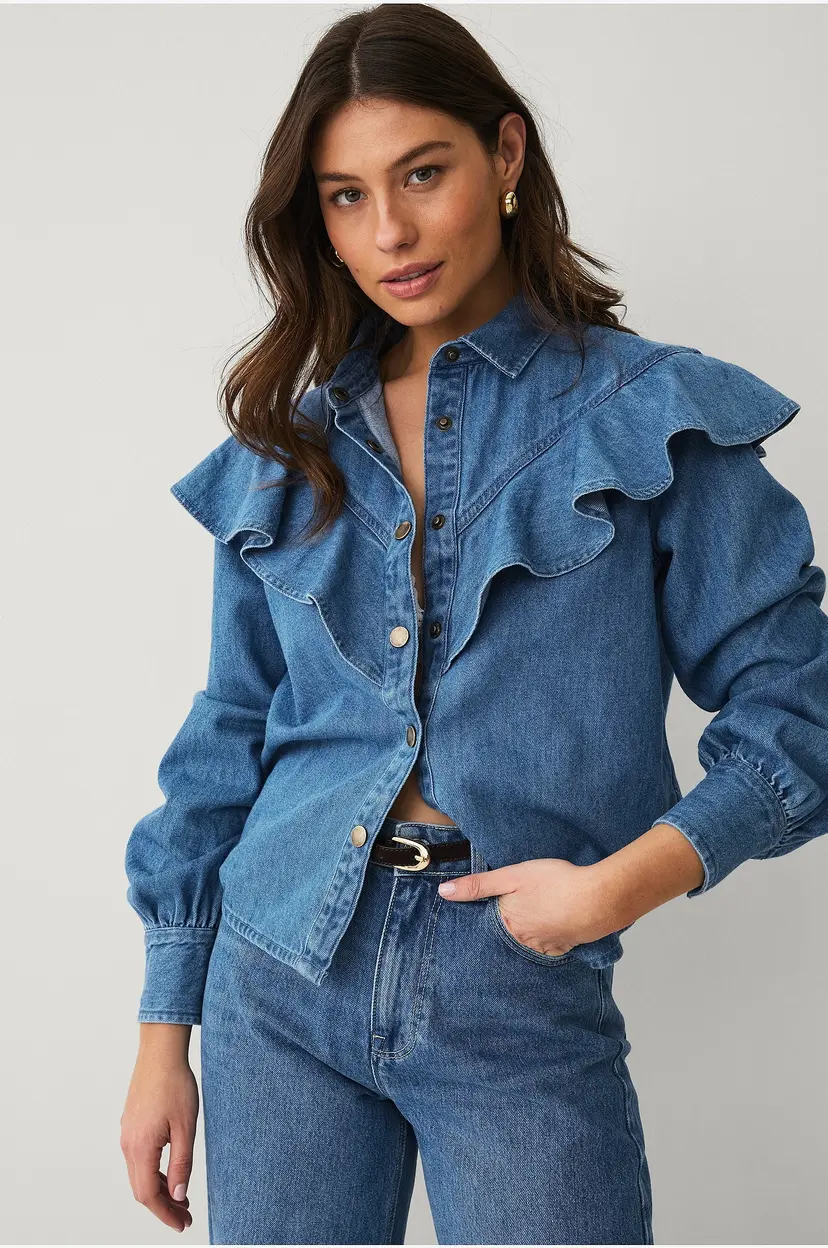 Ellos Collection Denimskjorte med volanger - Blå