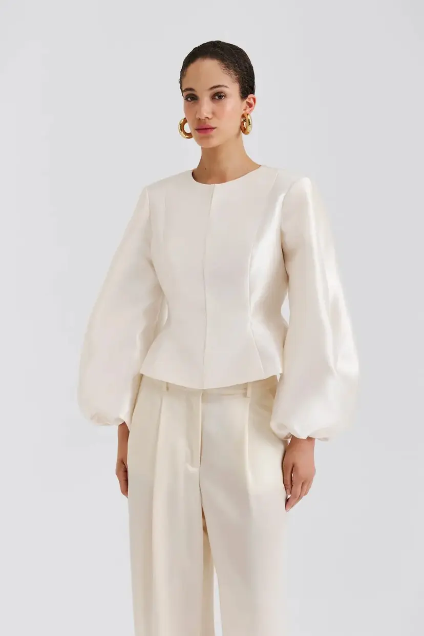 Malina Vendela Balloon Sleeve Blouse Ivory - XS