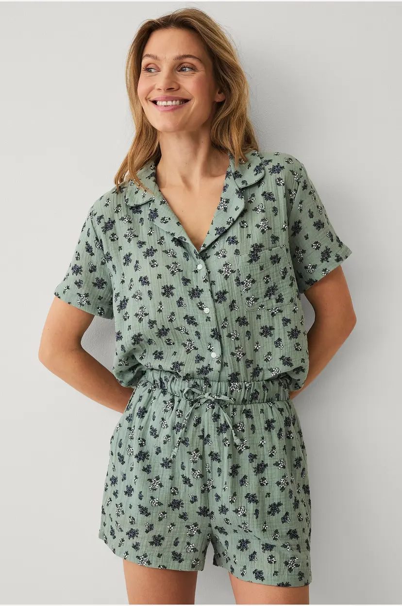 Ellos Collection Pyjamasshorts i bomull - Grønn
