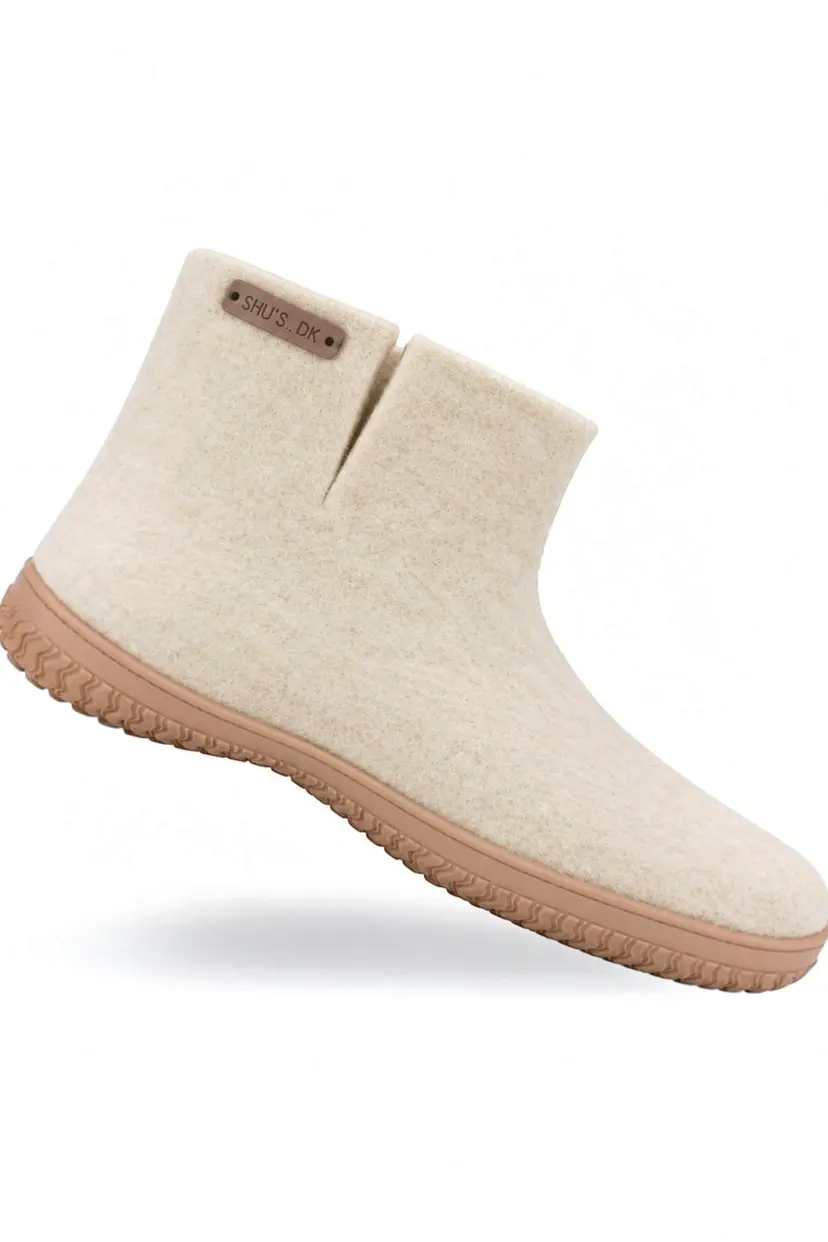 SHUS Uldstøvle (100% ren uld) - Model Beige m/Gummisål - EU 36