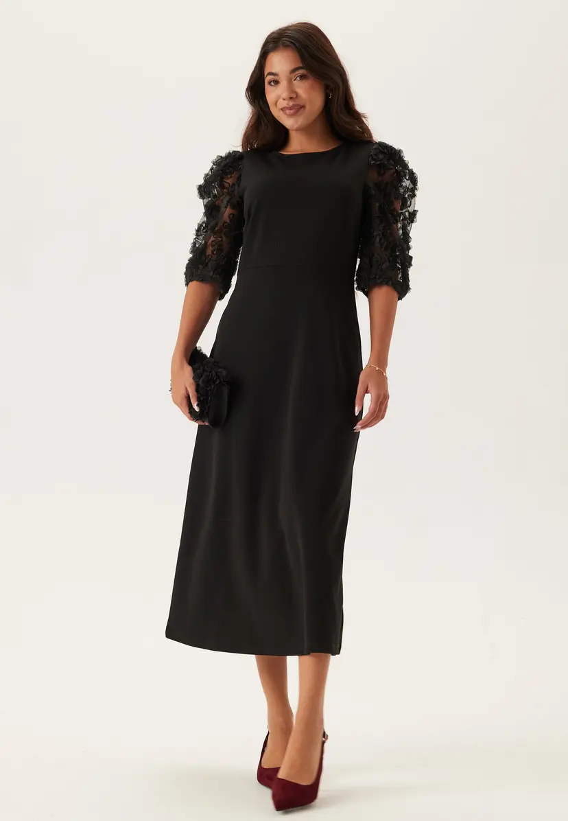 Happy Holly 3D Floral Sleeve Midi Dress