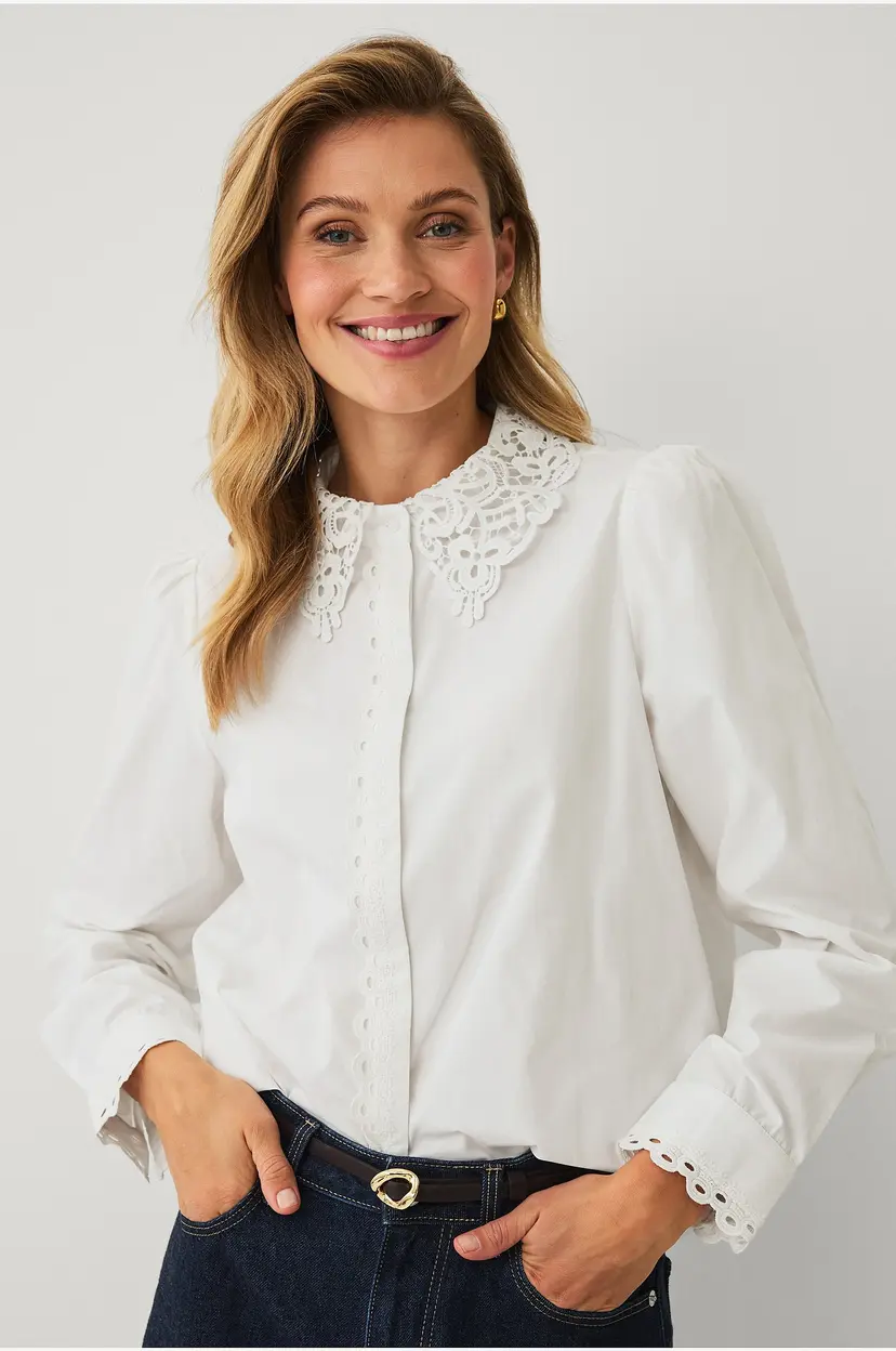 Ellos Collection Skjorte med blondekanter - Hvit