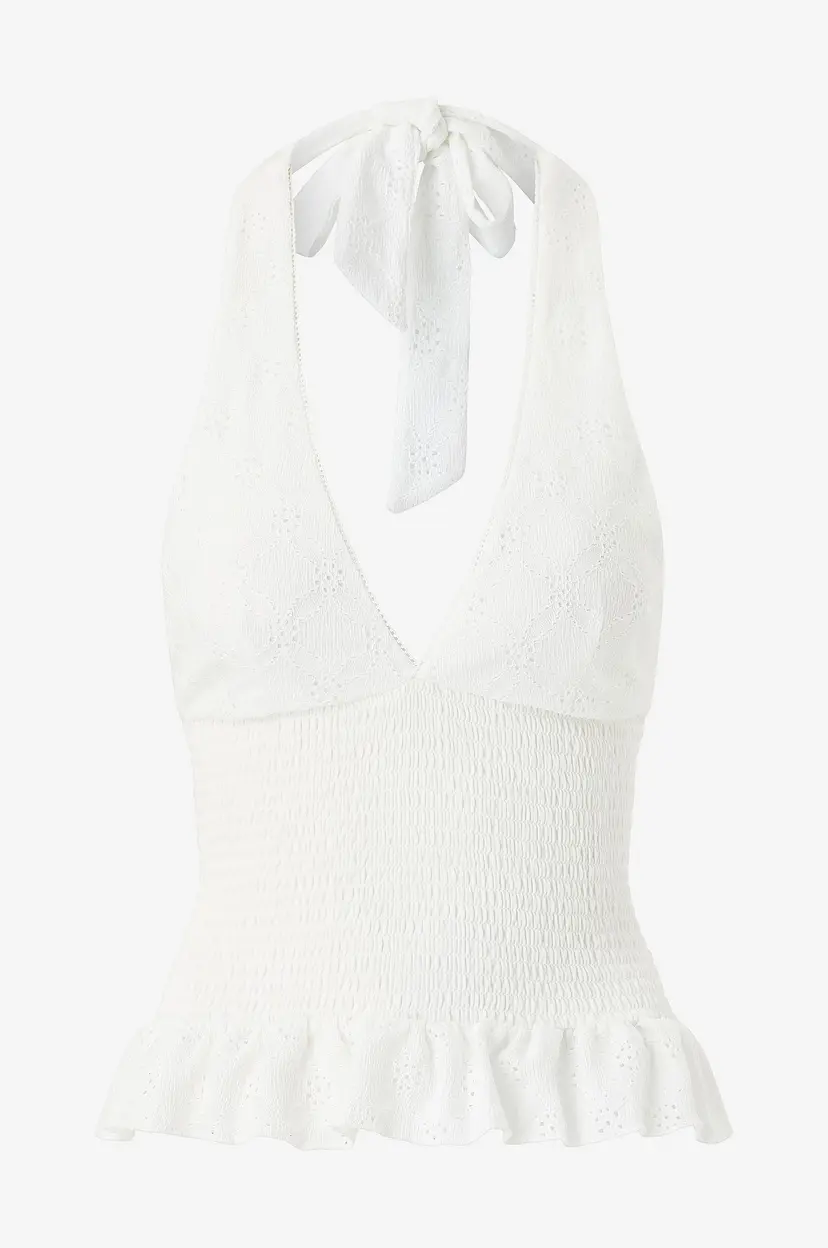 Gina Tricot Halternecktopp Broderie Anglaise - Natur