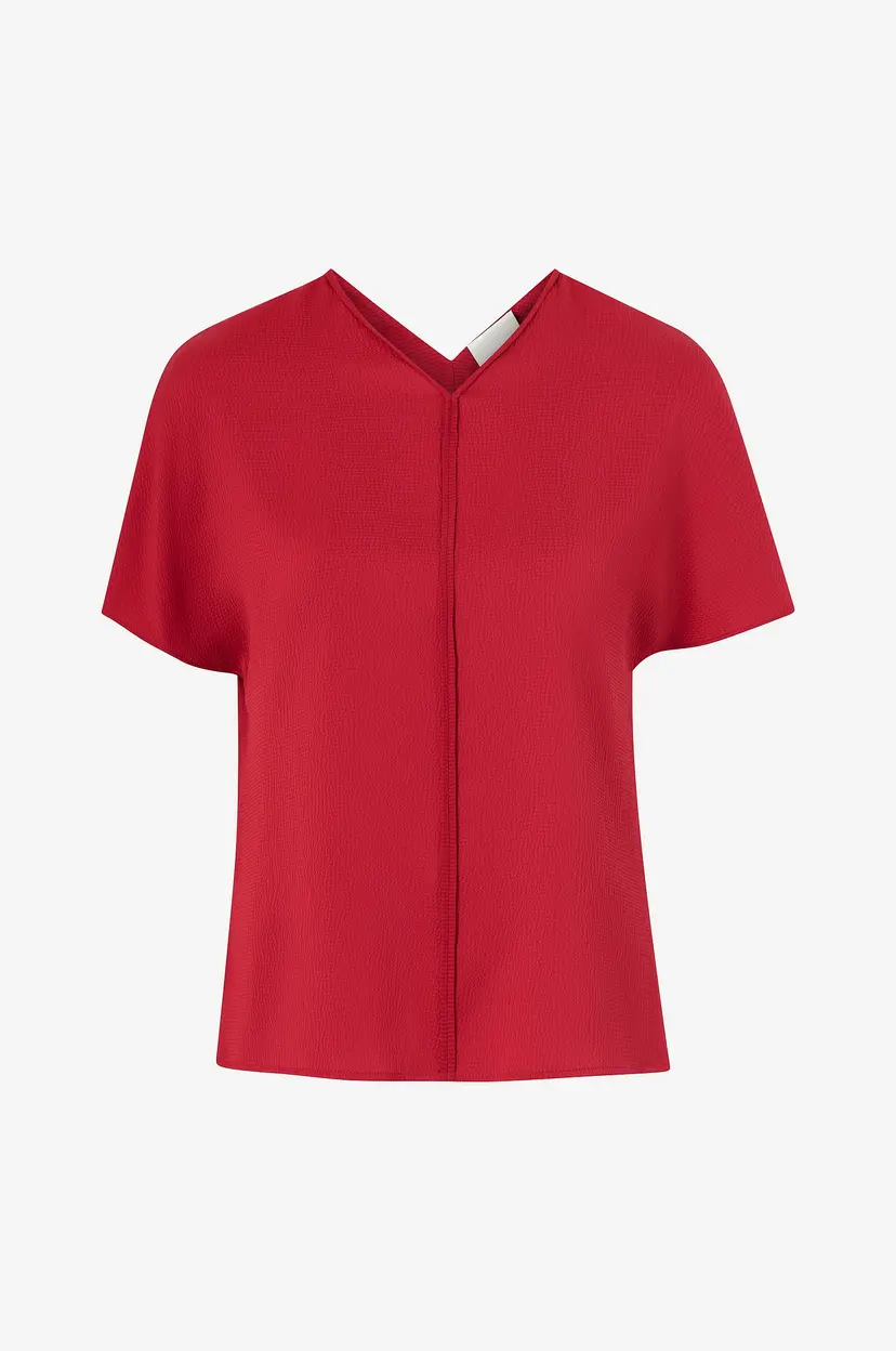 Calvin Klein Bluse Hammered Satin V Neck SS Blouse - Rød