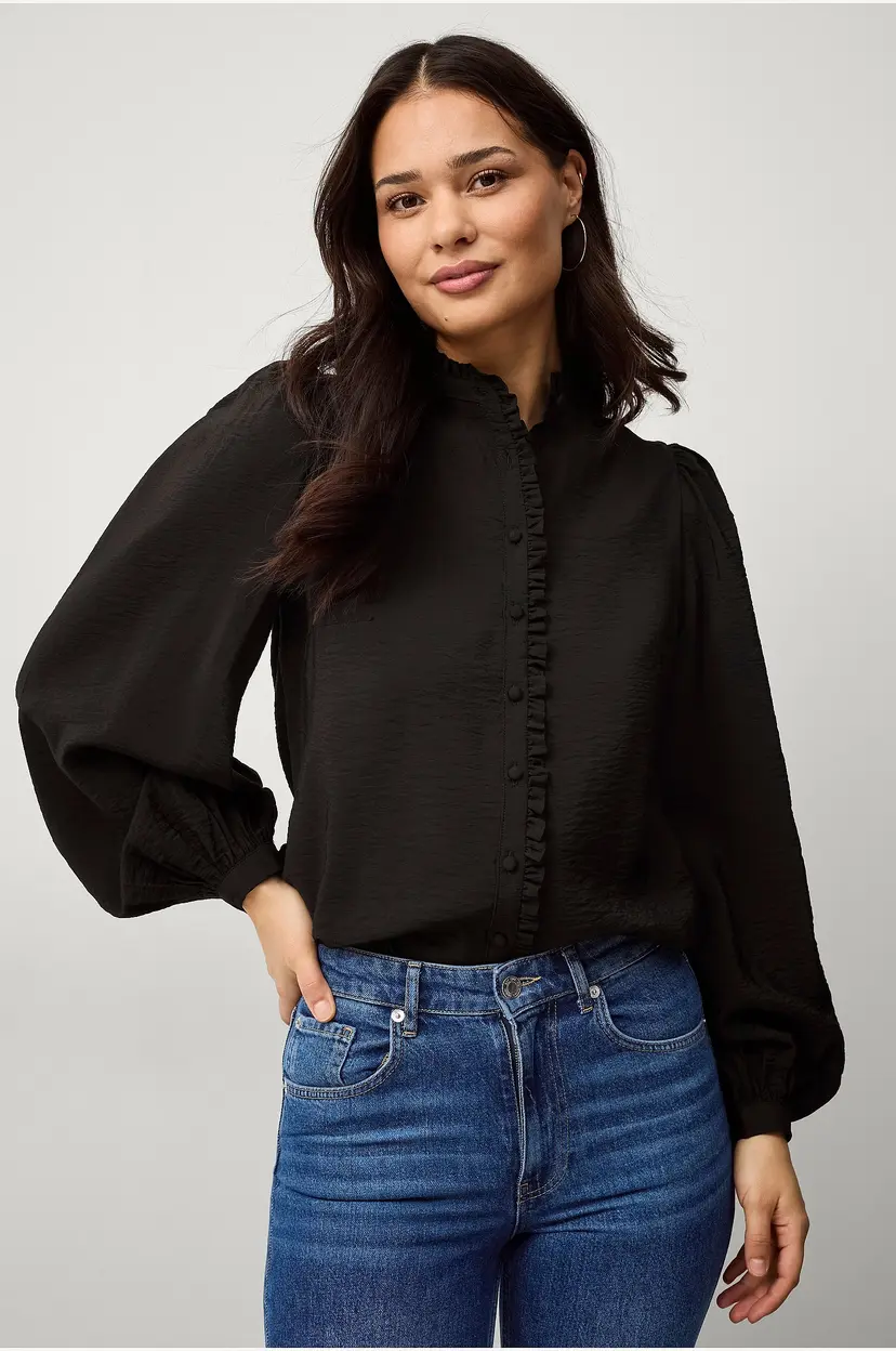 Ellos Collection Bluse med volangdetalj - Svart