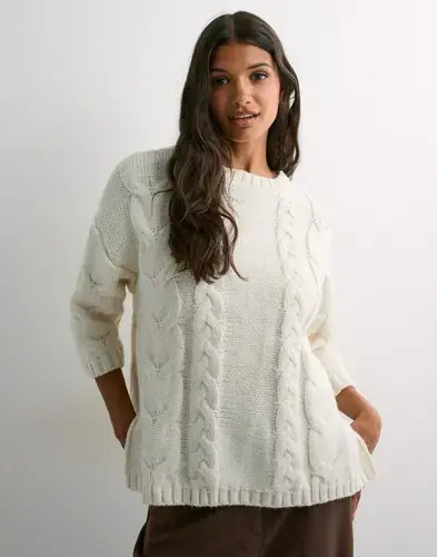 Pieces Pieces - Hvit - Pcmoby 6/8 O-Neck Oversize Knit Bc