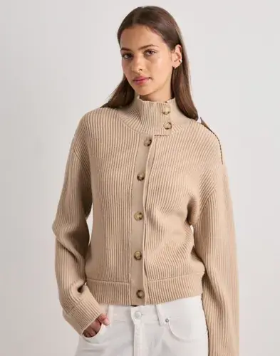 Nelly Nelly - Beige - Rib Knit Bomber Jacket