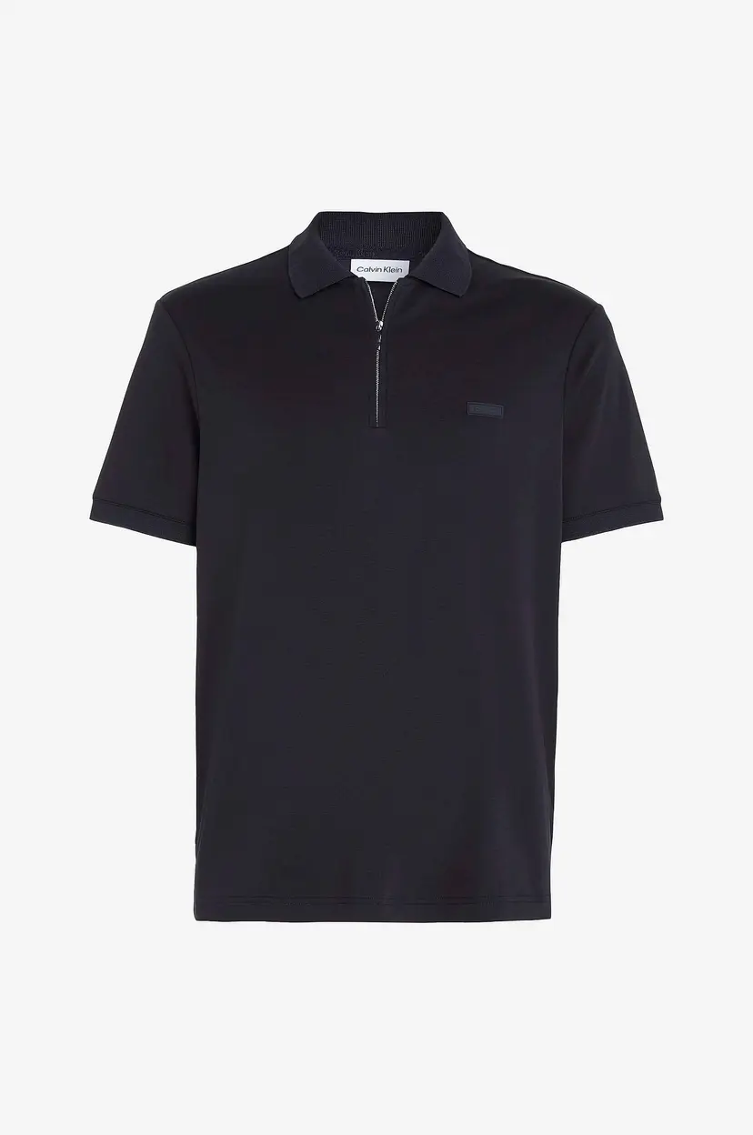Calvin Klein T-skjorte Smooth Cotton Welt Zip Polo - Svart
