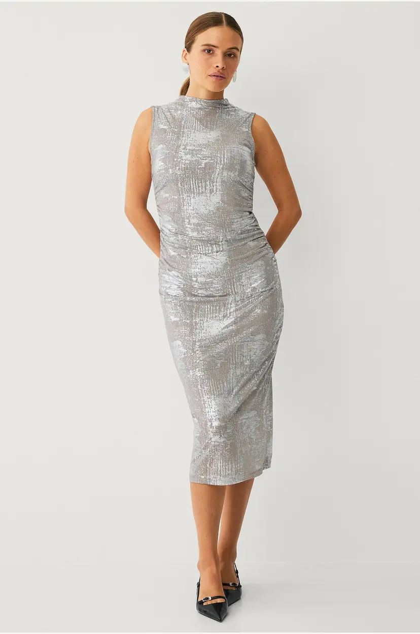 Vila Kjole viSilvera Funnelneck S/L Midi Dress - Sølv