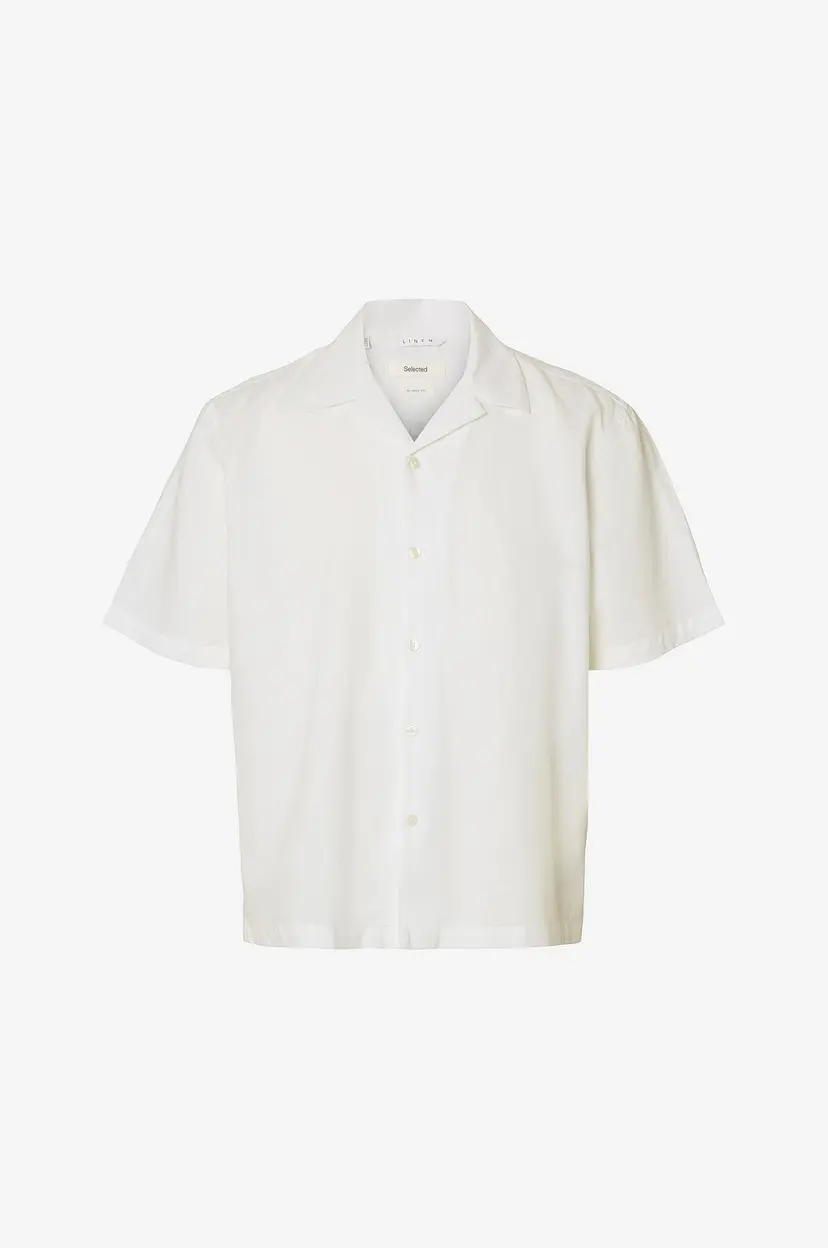 Selected Men Linskjorte Slhrlxclay Linenblend SS Shirt Res - Hvit