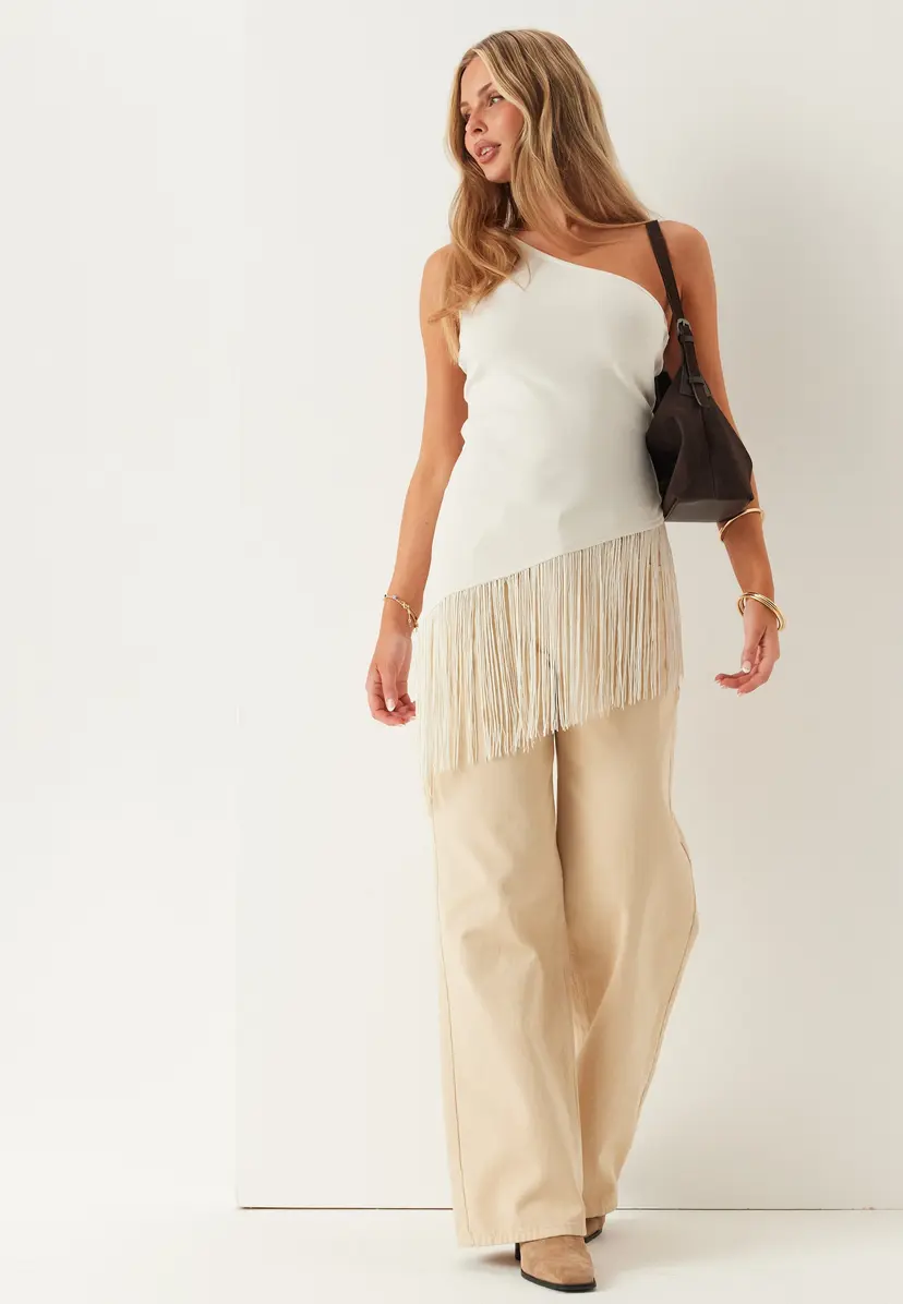 Bubbleroom One Shoulder Fringe Top