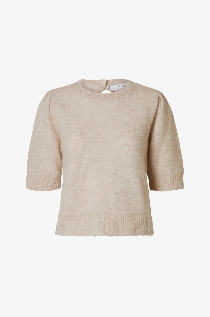 Selected Women Topp slfLulu SS Open Back Knit O-neck NO - Beige