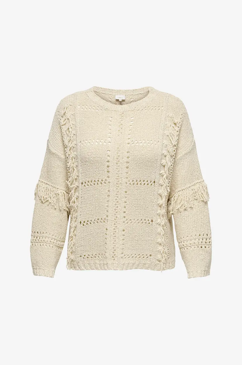 Only Carmakoma Genser carYrsa Life LS Fringe O-neck Knt - Beige