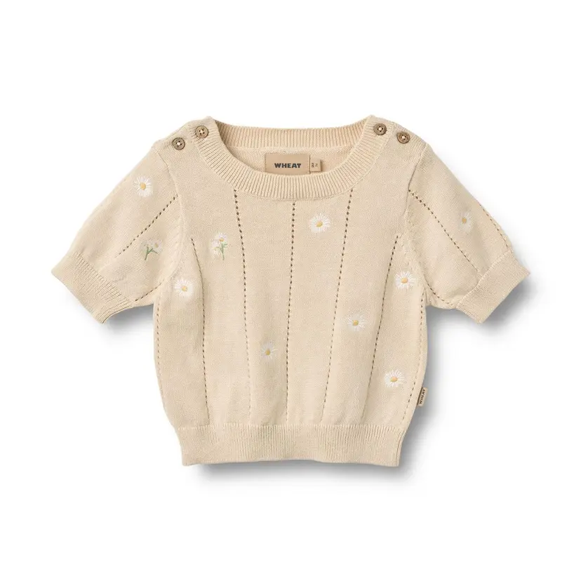Wheat Wheat Strikket Topp Malvina  Sandshell White Flowers (74 / 9 mnd)