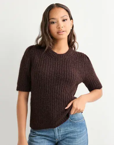 ONLY Only - Brun - Onlshine Ss Puff O-Neck Cc Knt