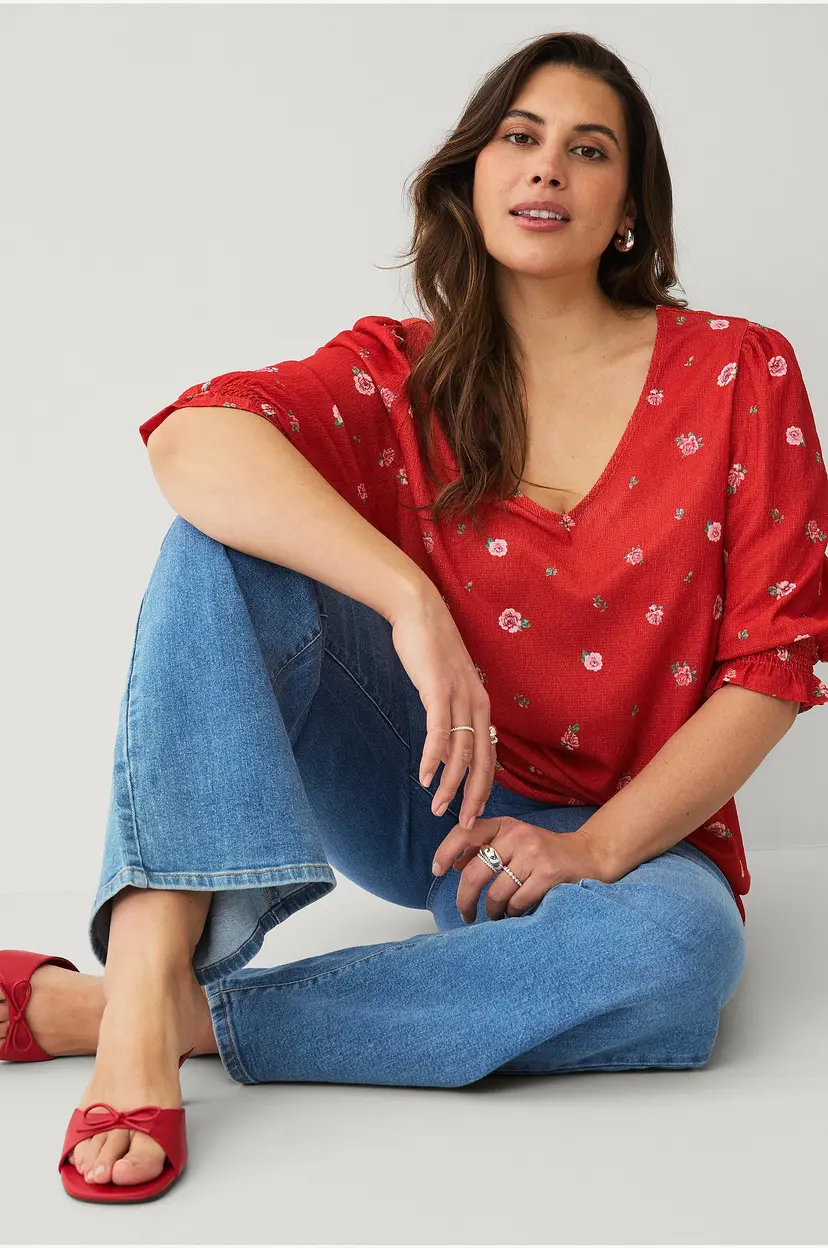 Ellos Plus collection Topp med bobleermer - Rød
