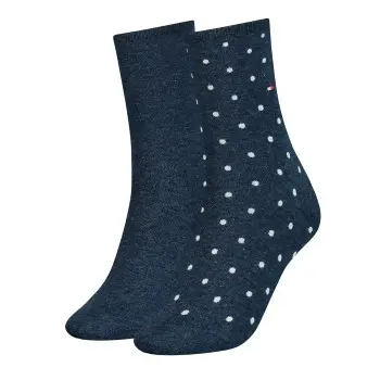 Tommy Hilfiger Tommy Hilfiger Strømper 2P Women Dot Sock Jeansblå Str 35/38 Dame