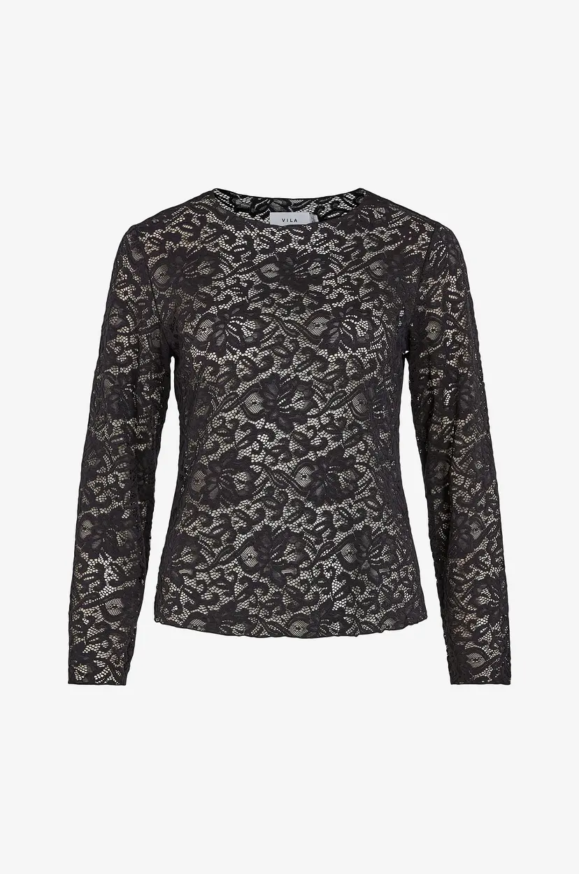 Vila Topp viHelen L/S O-neck Lace Top - Svart