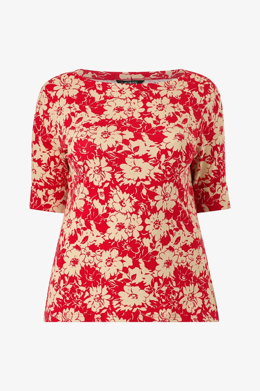 Lauren Ralph Lauren Curve Topp Refined Str 1x1 Rib-knt-T-shirt - Rød