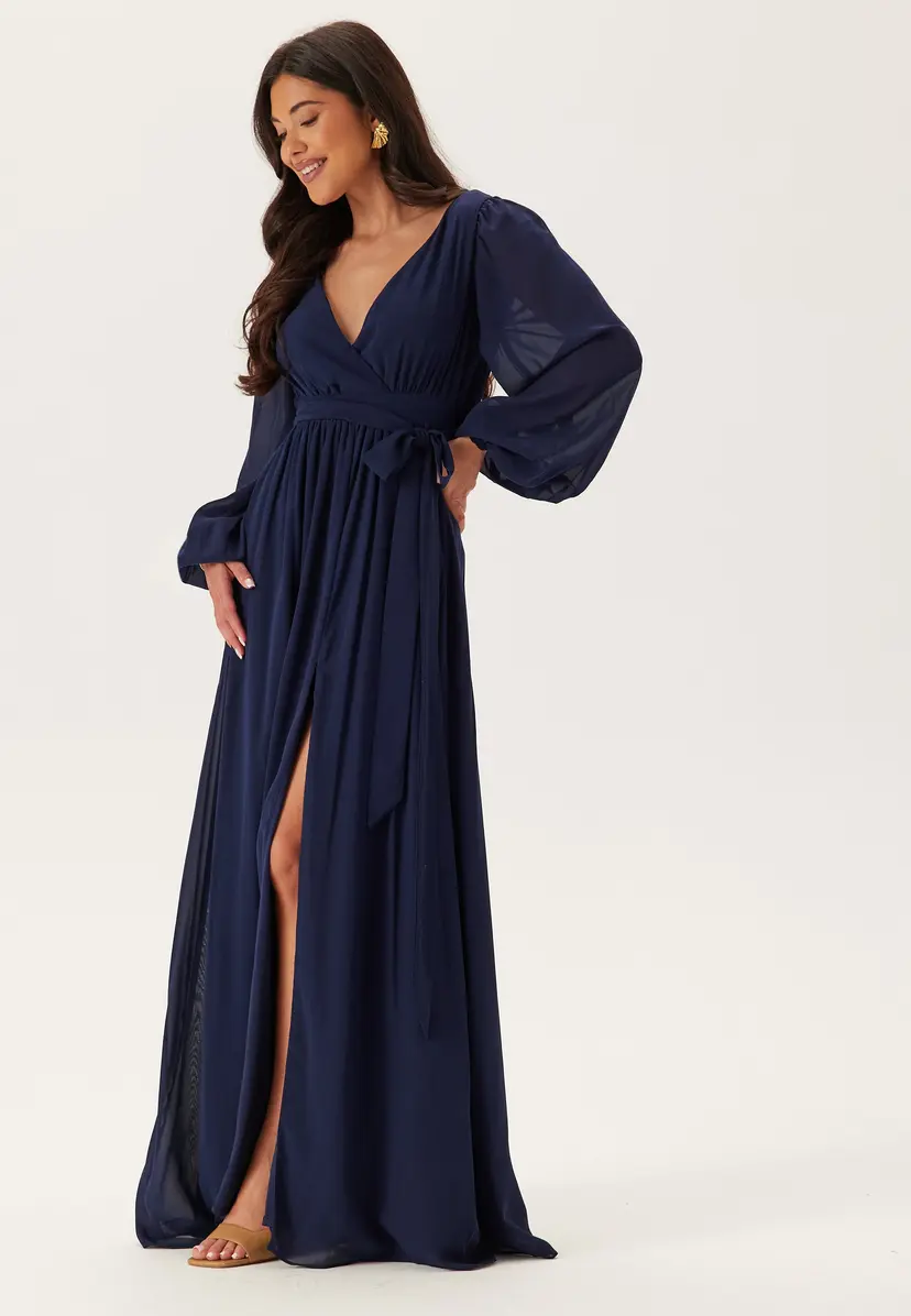 Goddiva Long Sleeve Chiffon Dress