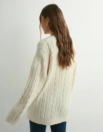 Pieces Pieces - Hvit - Pcjisa Ls O-Neck Long Cabel Knit Bc