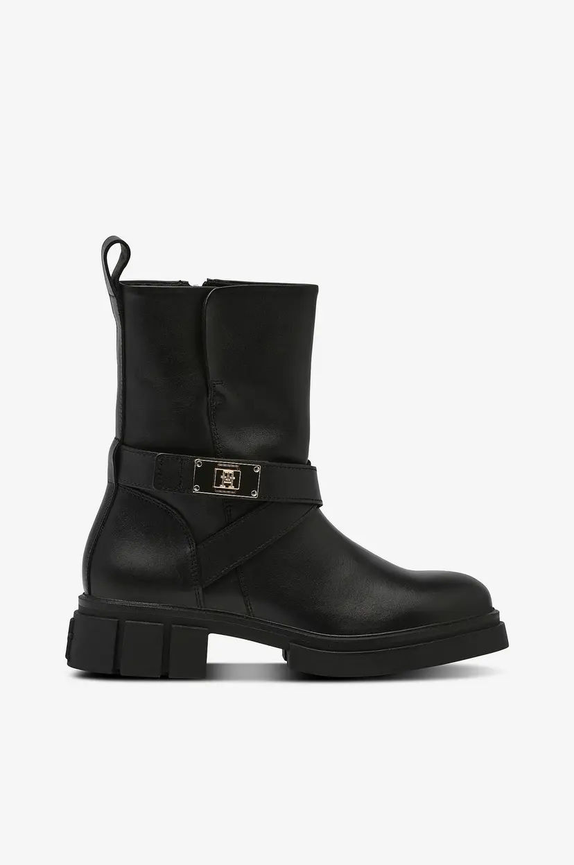 Tommy Hilfiger Boots Biker Leather - Svart
