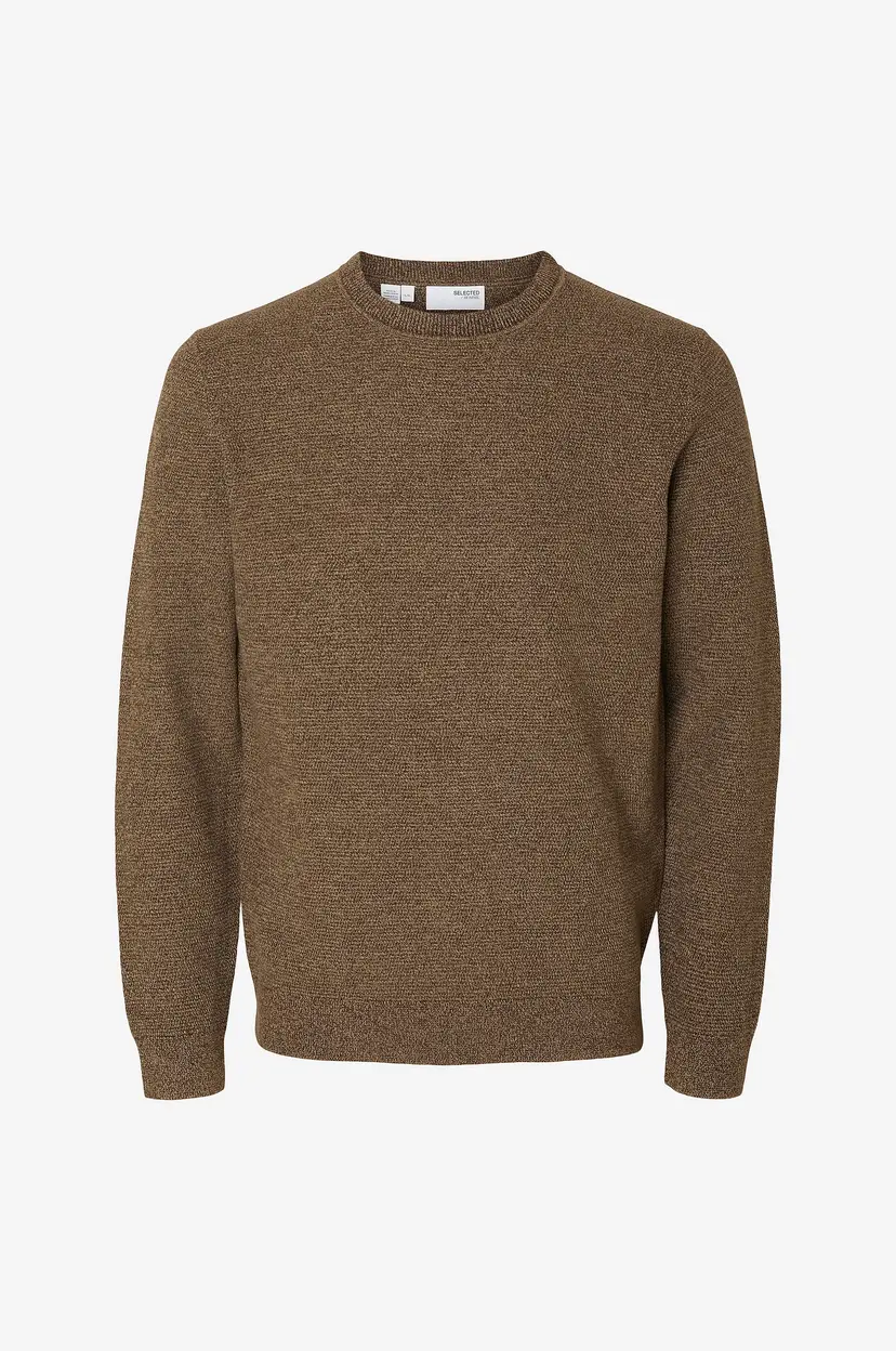 Selected Men Genser slhRoss LS Knit Structure Crew Neck - Brun