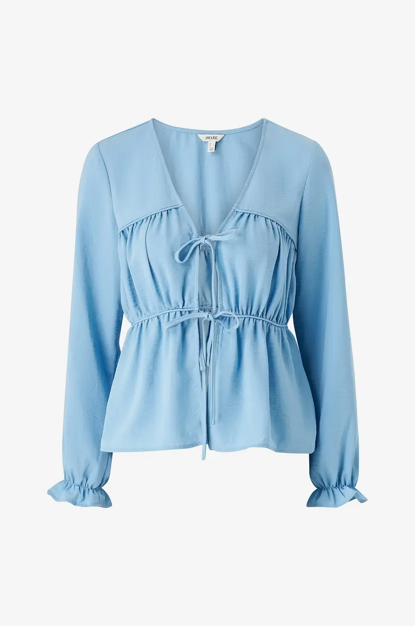 Vero Moda Bluse vmAnna LS V-neck Tie Top - Blå