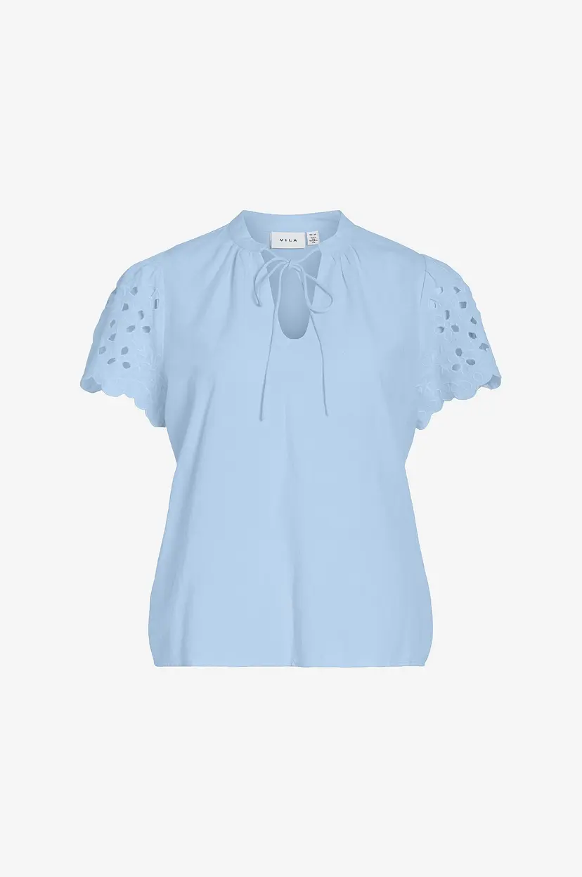 Vila Bluse viPipa O-neck S/S Embroidered Top/t - Blå