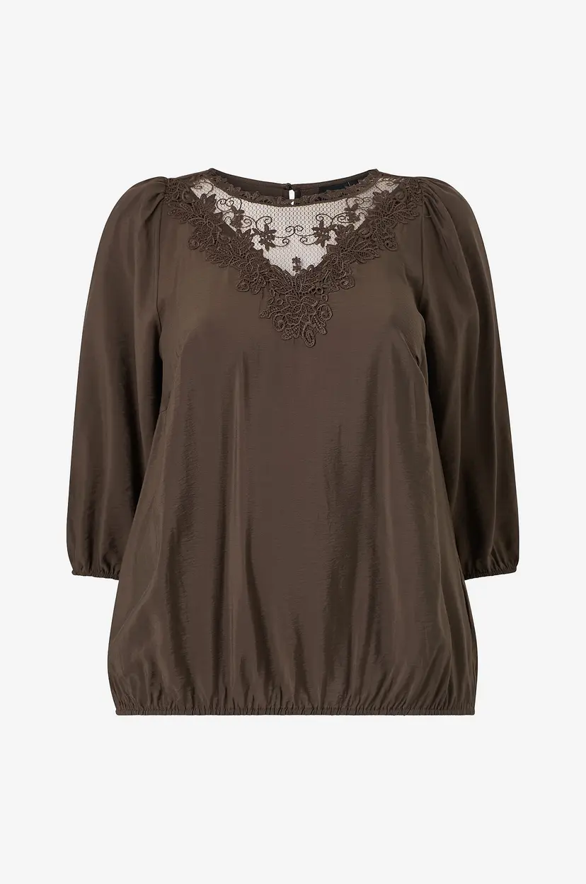 Zizzi Bluse Elina, 3/4, Blouse - Brun