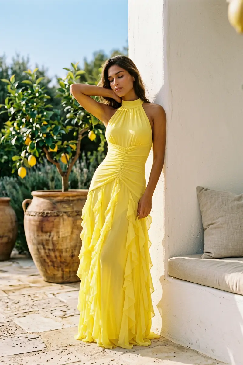 Kayani Tiana Gown Ruffle Dress - Amber Lemony
