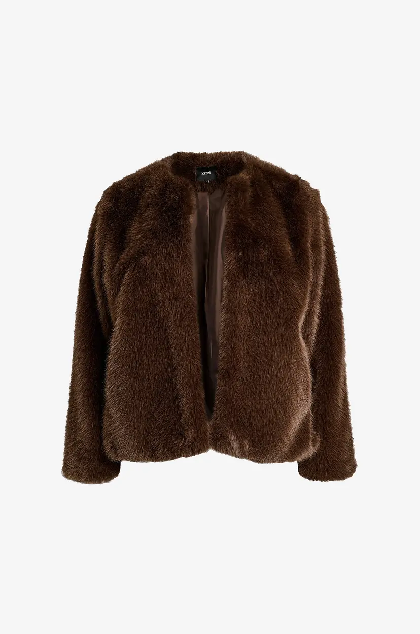 Zizzi Fuskepelsjakke Mfurry, L/S, Jacket - Brun