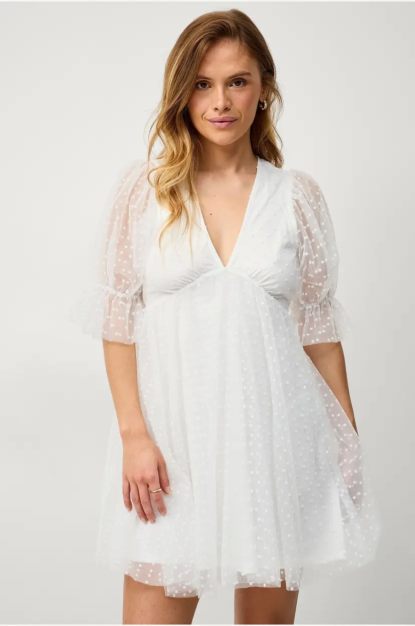 Gina Tricot Kjole Tulle Dot Mini Dress - Hvit