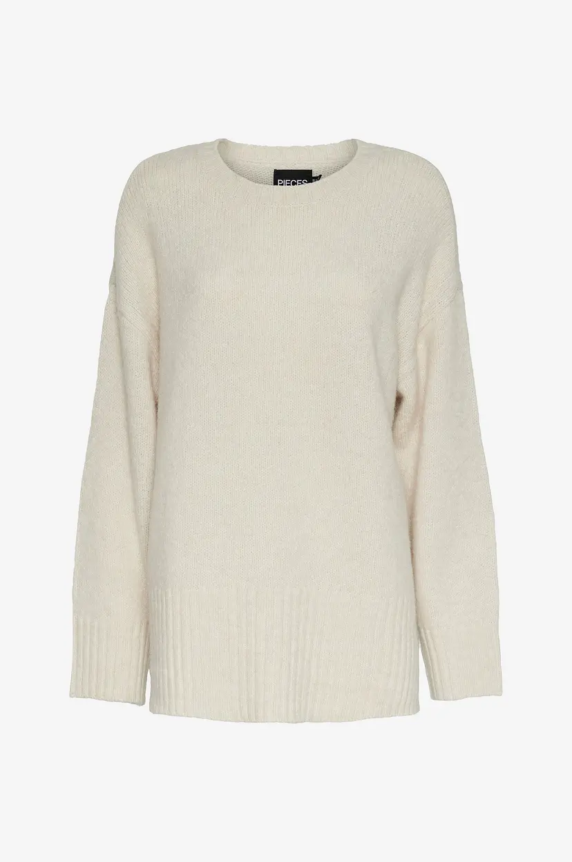 Pieces Genser pcNancy LS Loose O-neck Knit - Beige