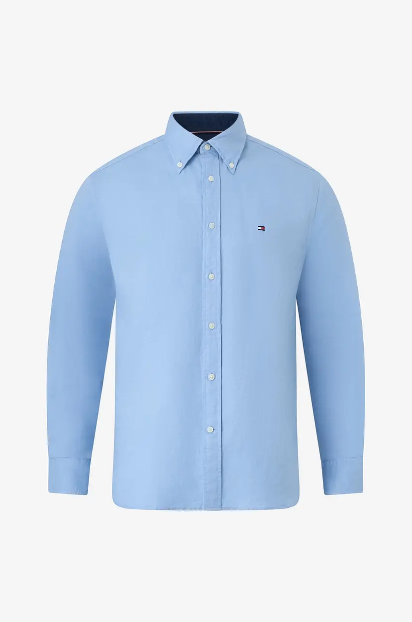 Tommy Hilfiger Skjorte Linen Blend Solid Btd RF Sht - Blå